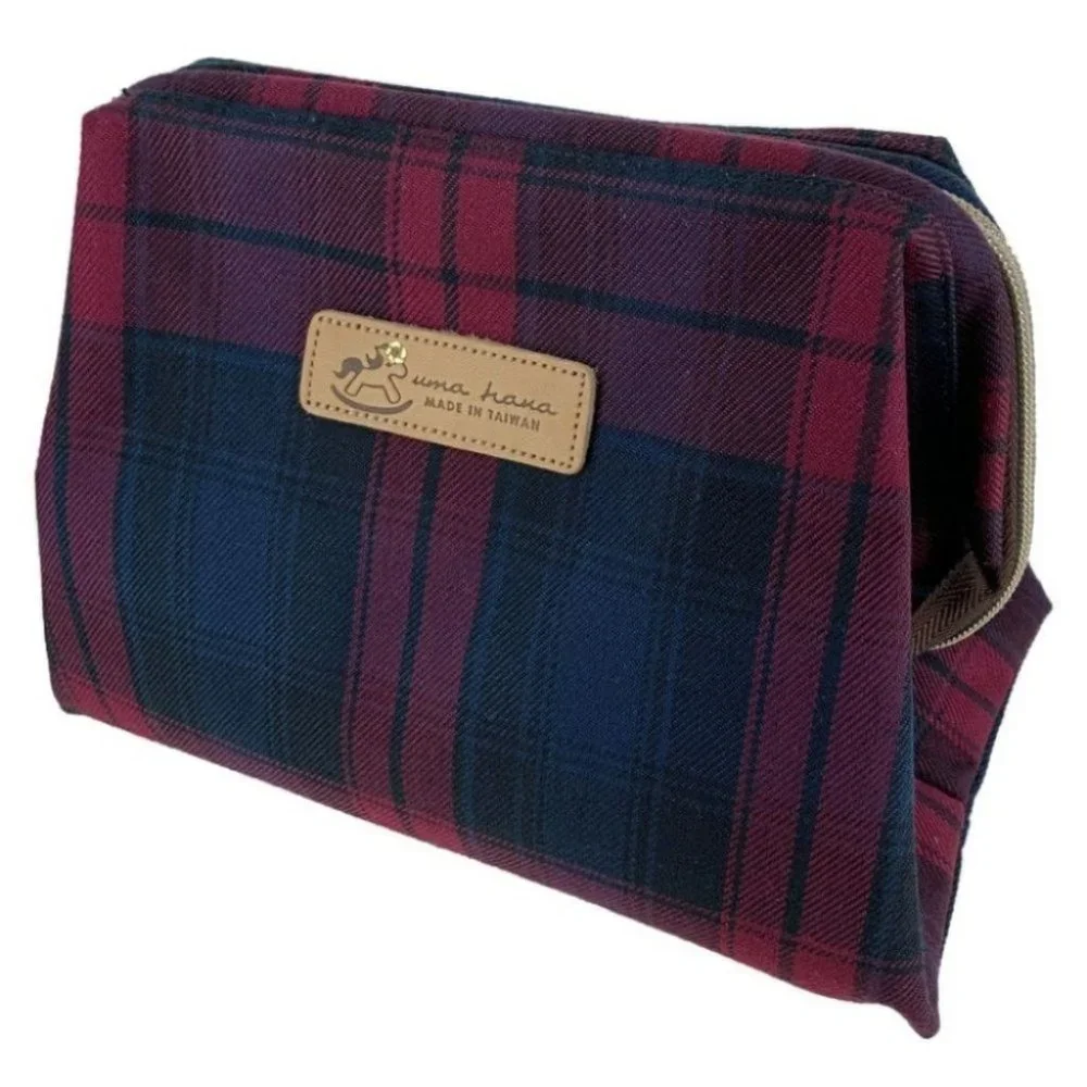 Waterproof Plaid Large Opening Makeup Cosmetic Bag - Picture 1 of 14